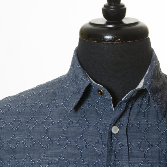 Billy Reid Slate Blue Slim Fit Short Sleeve Shirt - Picture 2 of 4